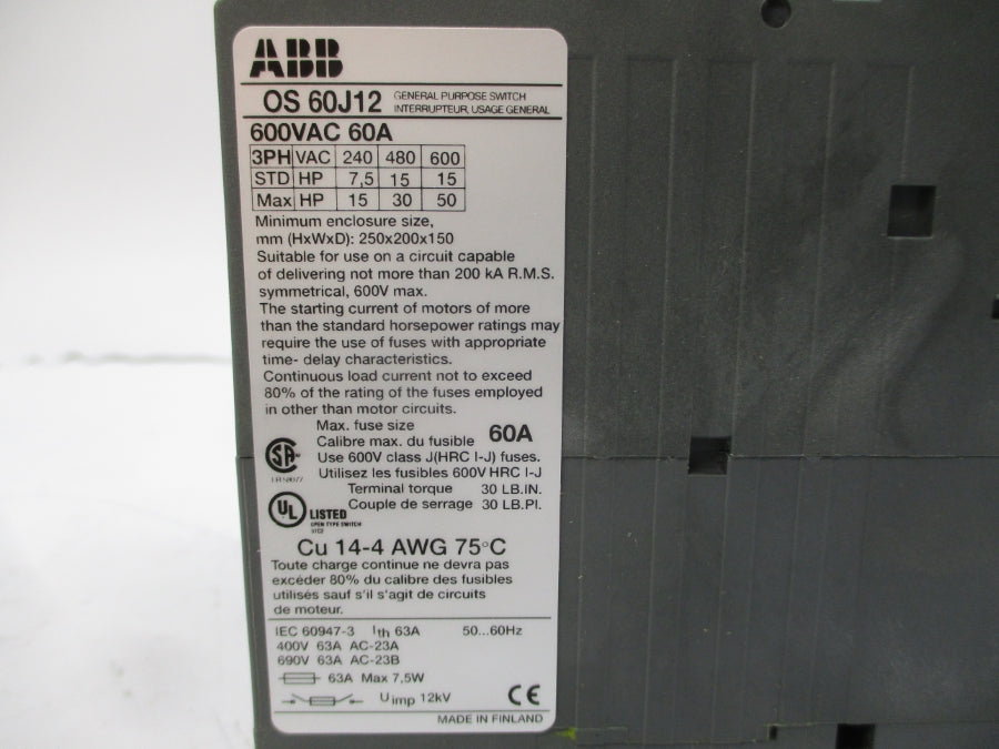 ABB OS60J12 1SCA022499R5990 600VAC 60A NSMP