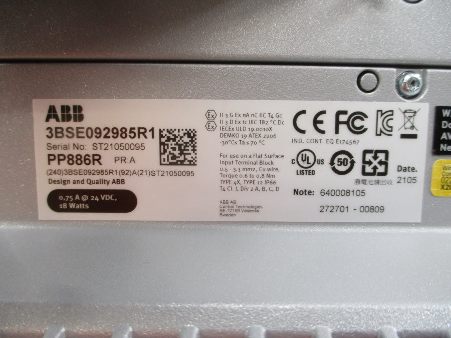 ABB PP886R 3BSE092985R1 24VDC 0.75A NSMP