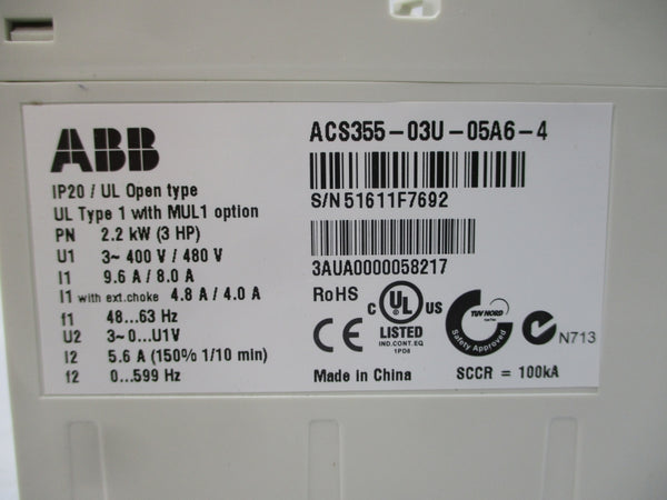 ABB ACS355-03U-05A6-4 400/480V 9.6/8.0A NSMP