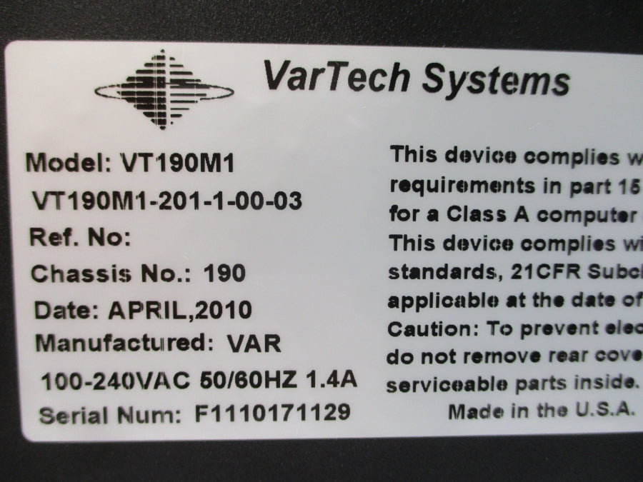 VARTECH SYSTEMS VT190M1 VT190M1-201-1-00-03 100-240VAC 1.4A NSNP