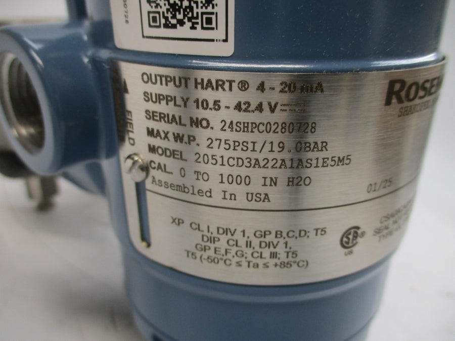 ROSEMOUNT 2051CD3A22A1AS1E5M5 10.5-42.4V 275PSI NSMP