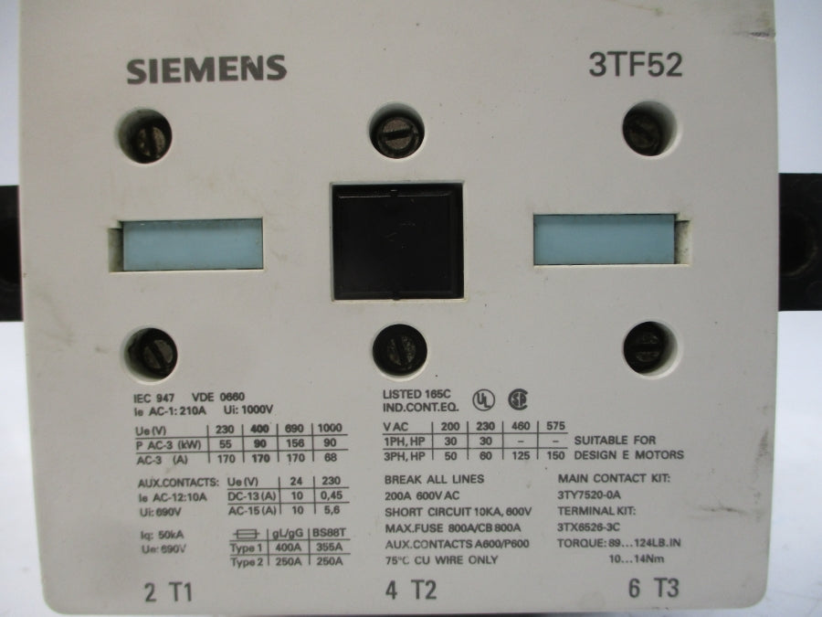 SIEMENS 3TF5222-0AK6 110/120V 200A UNMP