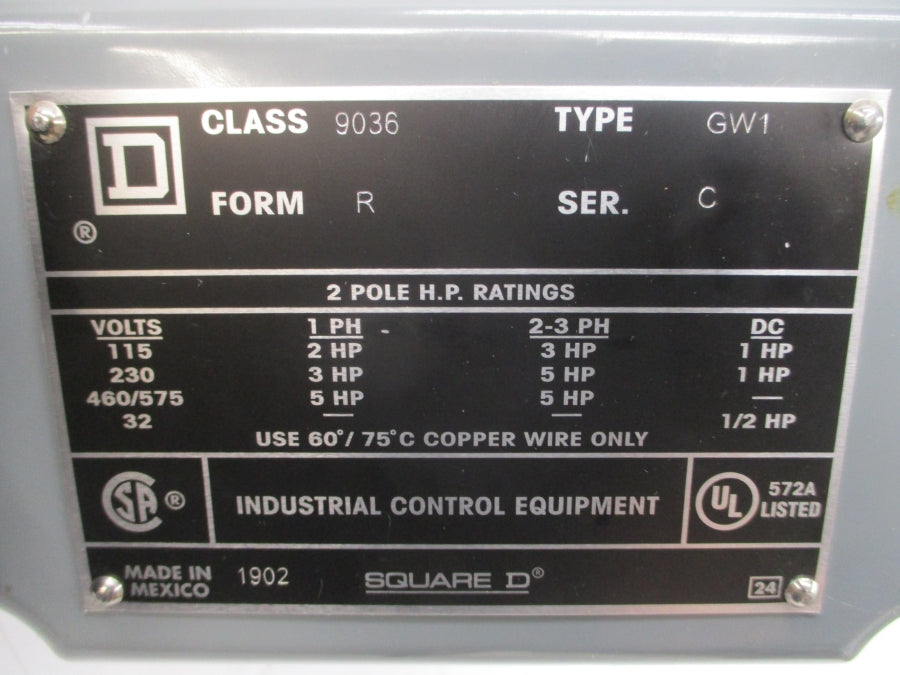 SQUARE D 9036GW1R SER. C 460/575V NSMP