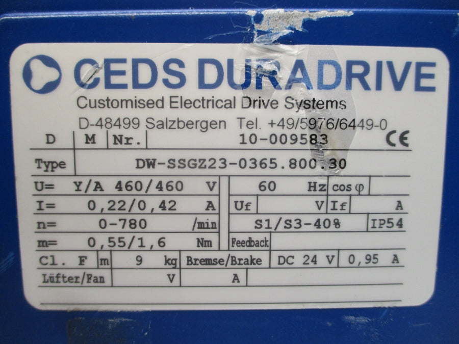 CEDS DURADRIVE 10-009583 DW-SSGZ23-0365.800.30 460V 0.22/0.42A NSNP