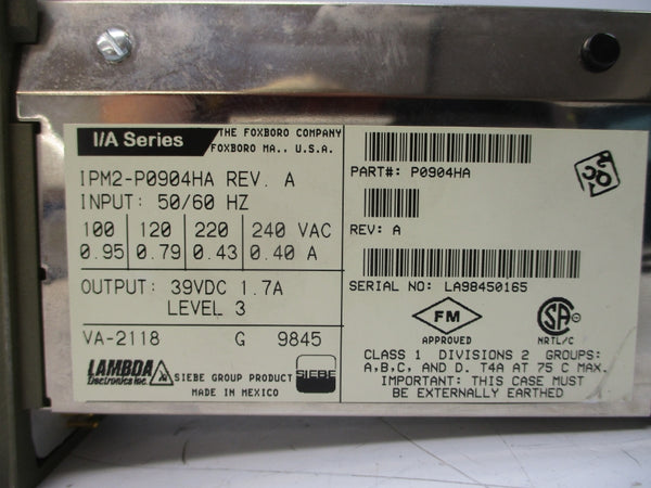 FOXBORO IPM2-P0904HA 220/240VAC 0.95/0.40A REV. A NSNP