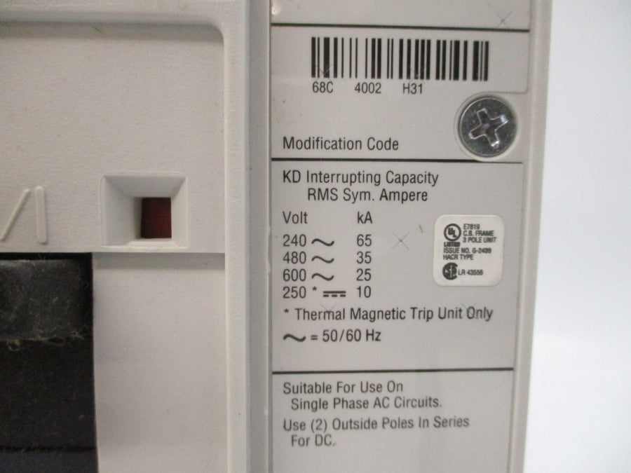 EATON KD3400 1492D81G03 SER. C 600VAC 400A NSMP