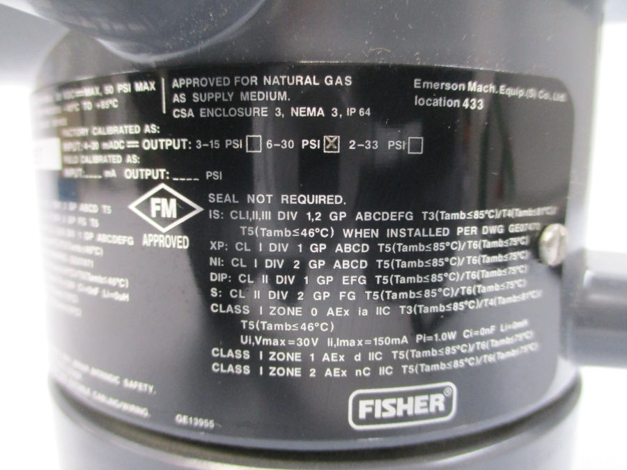 FISHER I2P-100 30VDC 6-30PSI NSNP