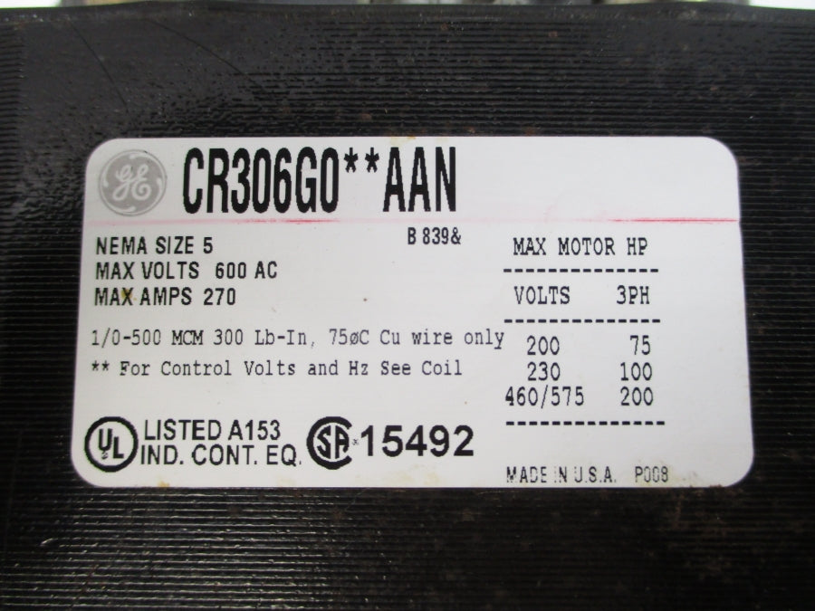 GENERAL ELECTRIC CR306G002AAN SER. A 110/115-120V 270A UNMP
