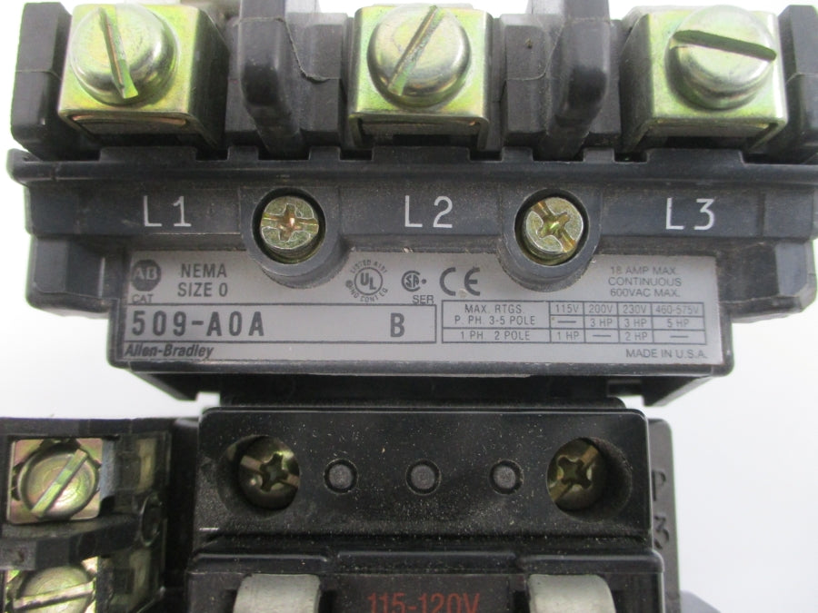 ALLEN BRADLEY 509-AOA SER. B 110/115-120V 18A UNMP