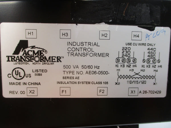 ACME TRANSFORMER AE06-0500 SER. AE 240/480V NSNP