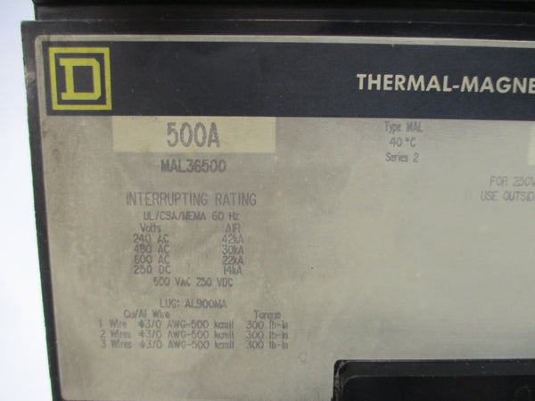 SQUARE D MAL36500 SER. 2 600VAC 500A UNMP
