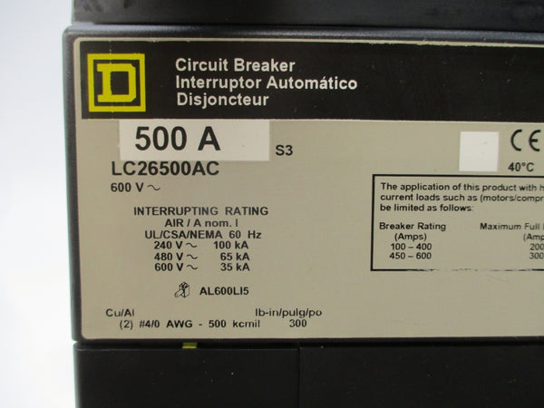 SQUARE D LC26500AC SER. 3 600V 500A UNMP
