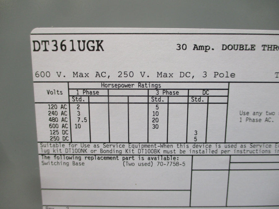 EATON DT361UGK SER. A 600VAC 30A NSMP