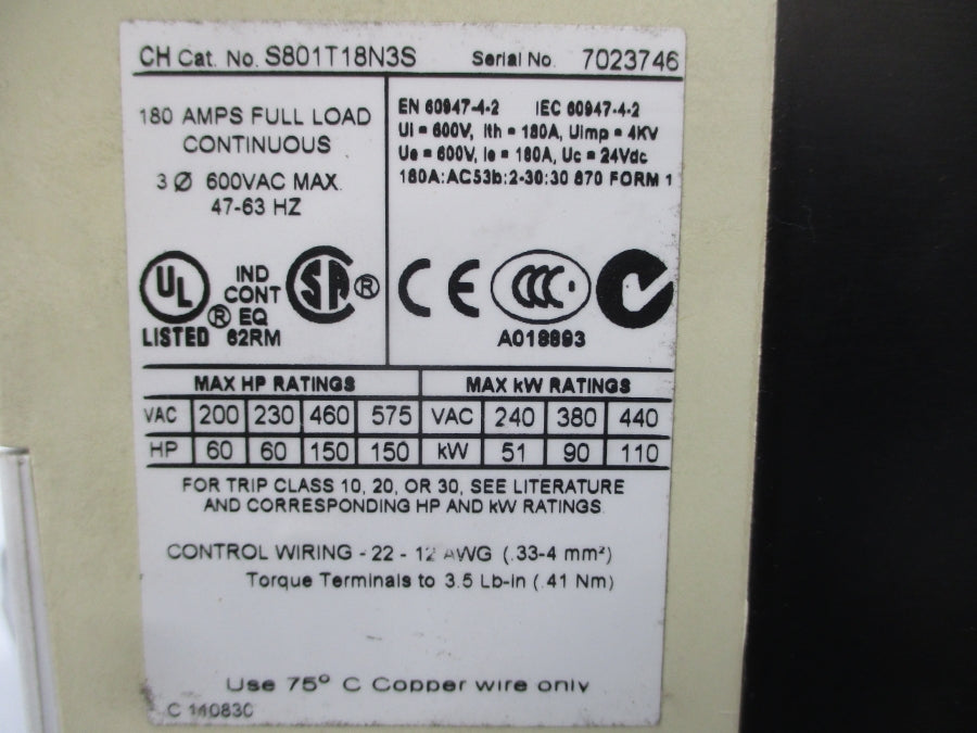 EATON S801T18N3S 92EA10018H0005H 24VDC 180A REV. 02 NSNP