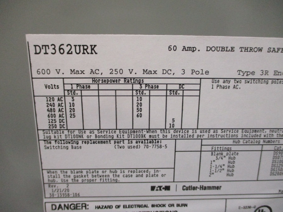 EATON DT362URK SER. A 600VAC 60A NSMP