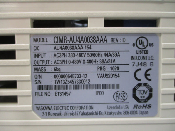 YASKAWA CIMR-AU4A0038AAA 380-480VAC 44/39A REV. D UNMP