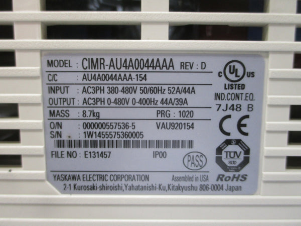 YASKAWA CIMR-AU4A0044AAA 380-480VAC 52/44A REV. D UNMP