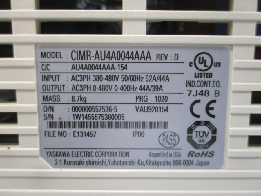 YASKAWA CIMR-AU4A0044AAA 380-480VAC 52/44A REV. D UNMP