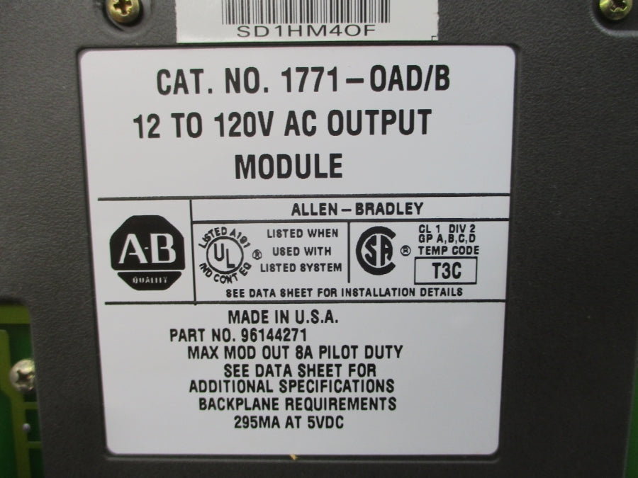 ALLEN BRADLEY 1771-OAD SER. B 12-120VAC 8A REV. A01 NSMP