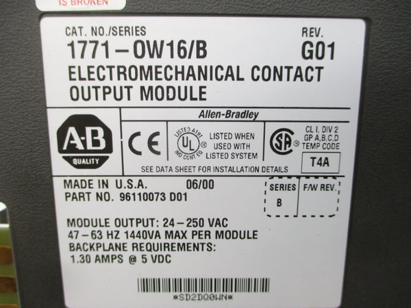 ALLEN BRADLEY 1771-OW16 SER. B 24-250VAC 1.30A REV. D01 NSMP