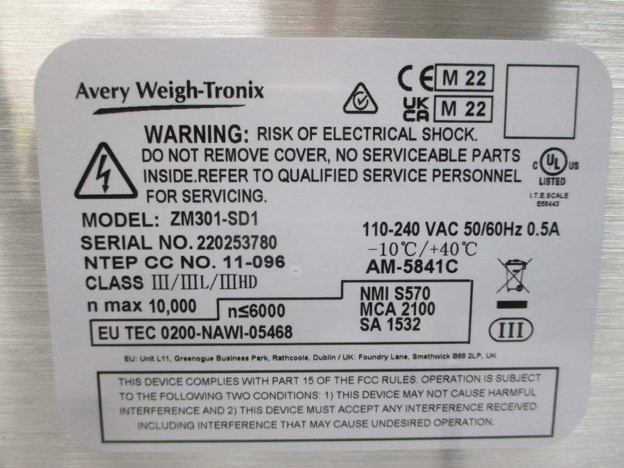 AVERY WEIGH-TRONIX ZM301-SD1 AWT05-505800 110-240VAC 0.5A NSMP
