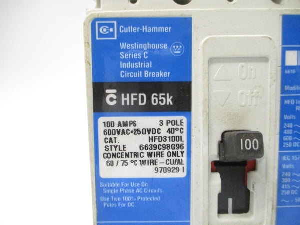 CUTLER HAMMER HFD3100L 6639C98G96 SER. C 600VAC 100A UNMP
