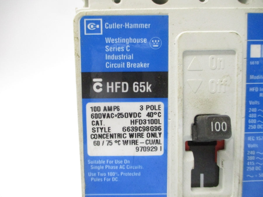 CUTLER HAMMER HFD3100L 6639C98G96 SER. C 600VAC 100A UNMP