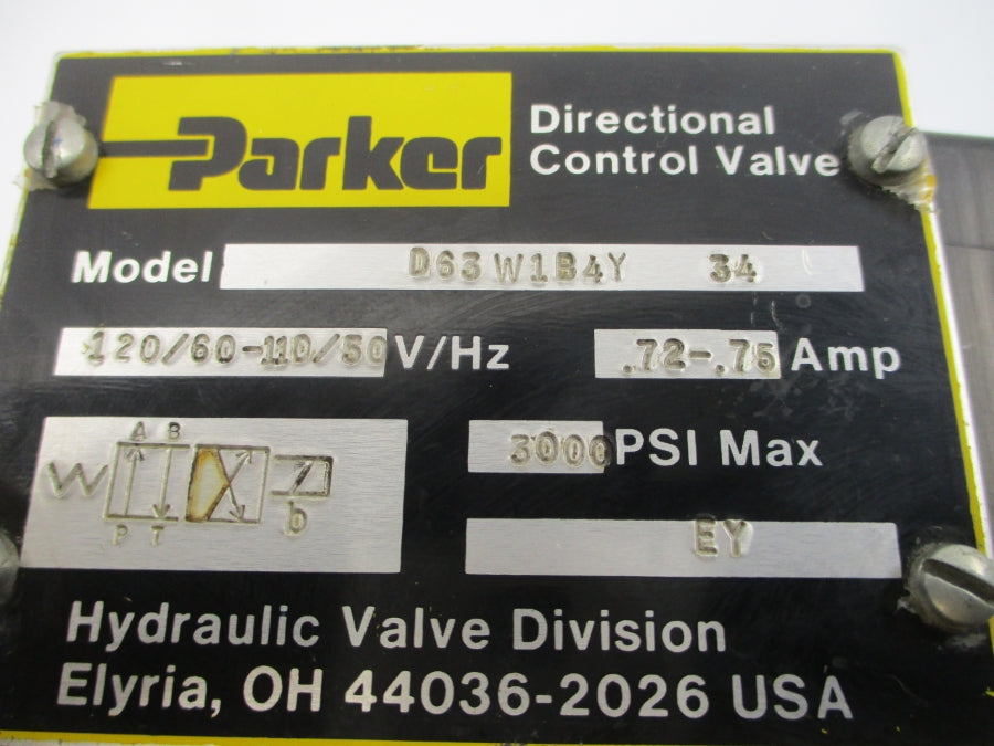 PARKER D63W1B4Y34 110/120V .72-.75A 3000PSI NSNP