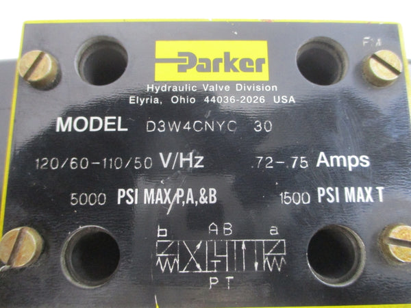 PARKER D3W4CNYC30 110/120V .72-.75A 1500-5000PSI NSNP