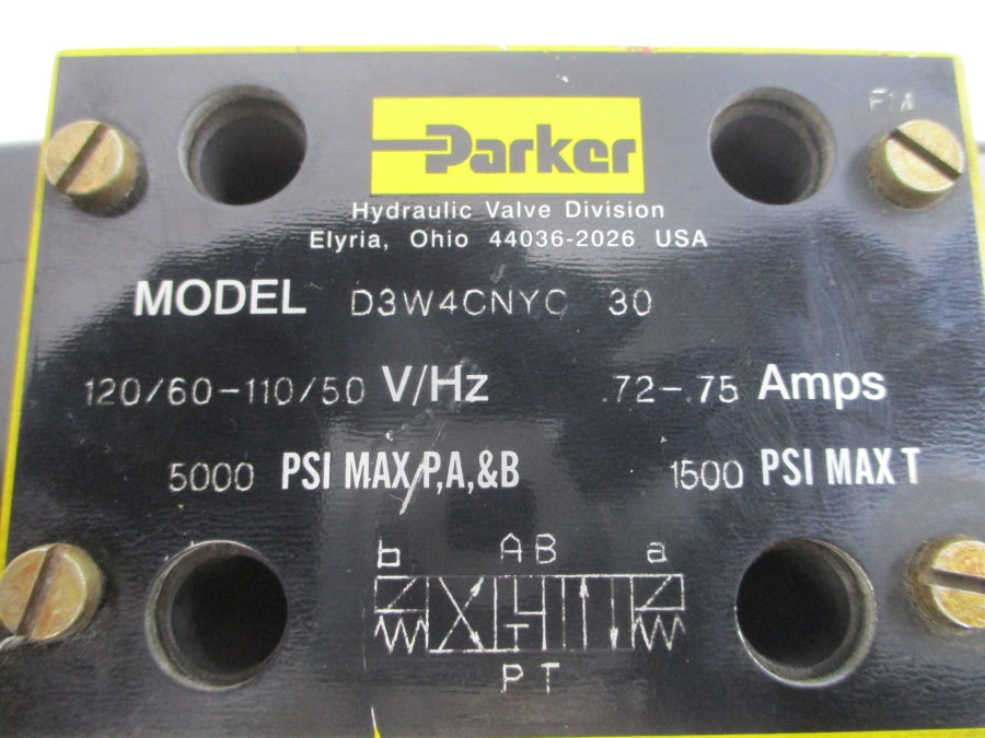 PARKER D3W4CNYC30 110/120V .72-.75A 1500-5000PSI NSNP