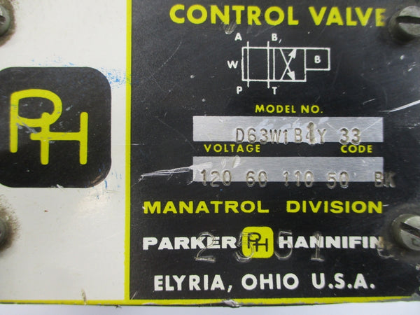 PARKER HANNIFIN D63W1B1Y33 110/120VAC UNMP