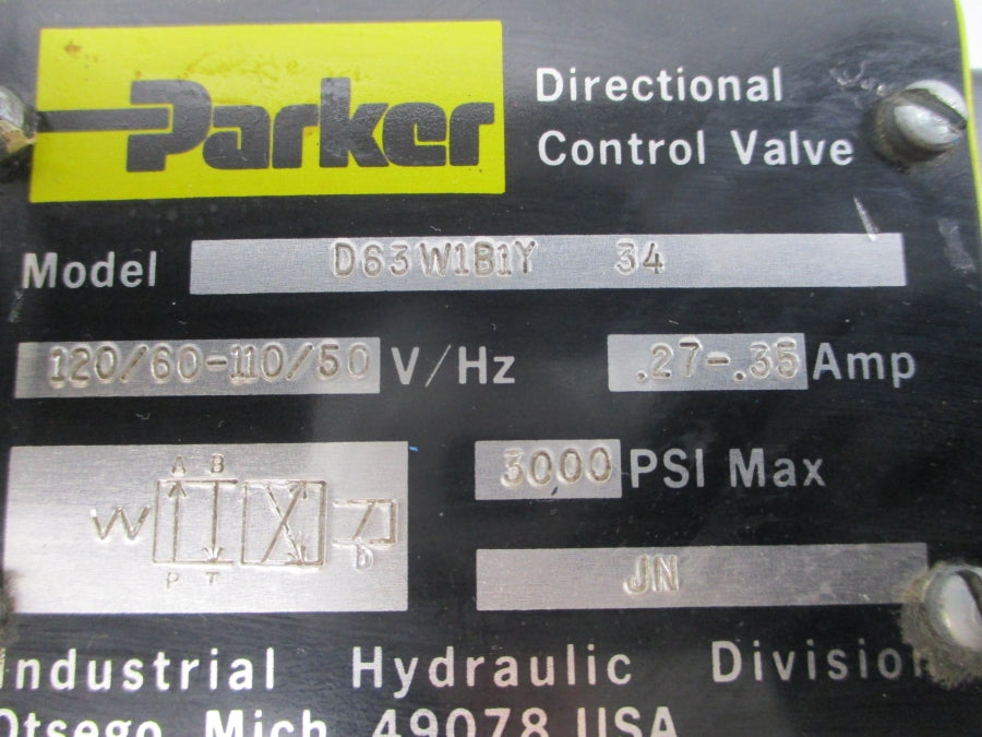 PARKER D63W1B1Y34 110/120V .27-.35A 3000PSI UNMP
