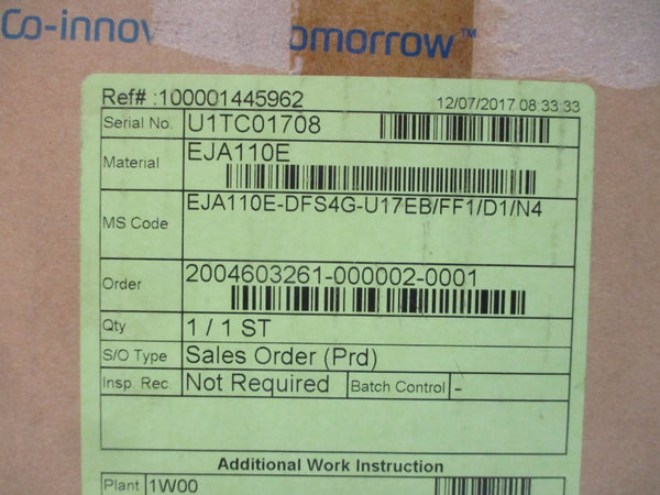 YOKOGAWA EJA110E-DFS4G-U17EB/FF1/D1/N4 10.5-42VDC 2300PSI NSMP