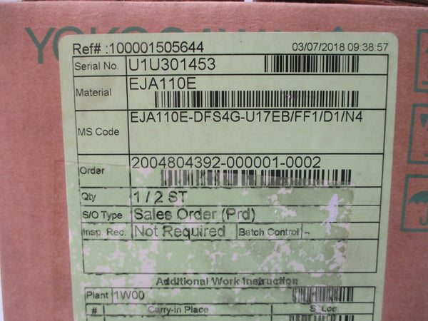 YOKOGAWA EJA110E-DFS4G-U17EB/FF1/D1/N4 NSFS