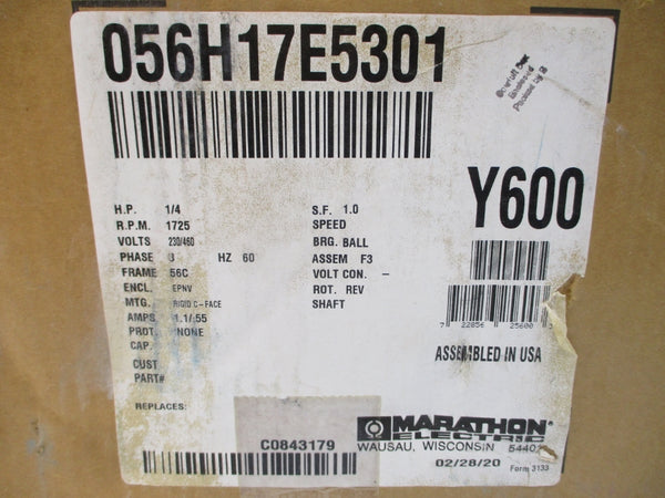MARATHON ELECTRIC 0B56H17E5301 230/460V 1.1/.55A NSMP