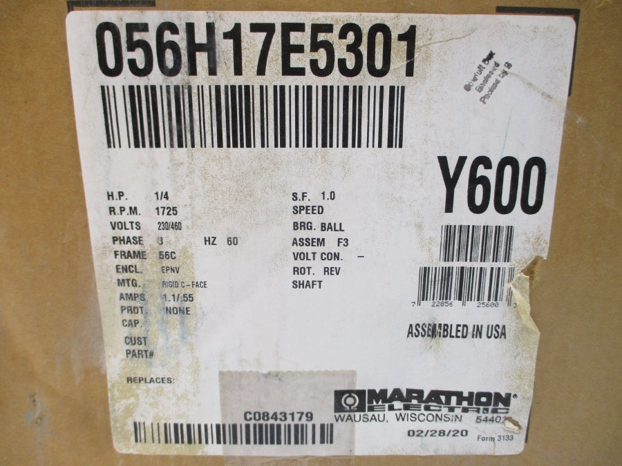 MARATHON ELECTRIC 0B56H17E5301 230/460V 1.1/.55A NSMP