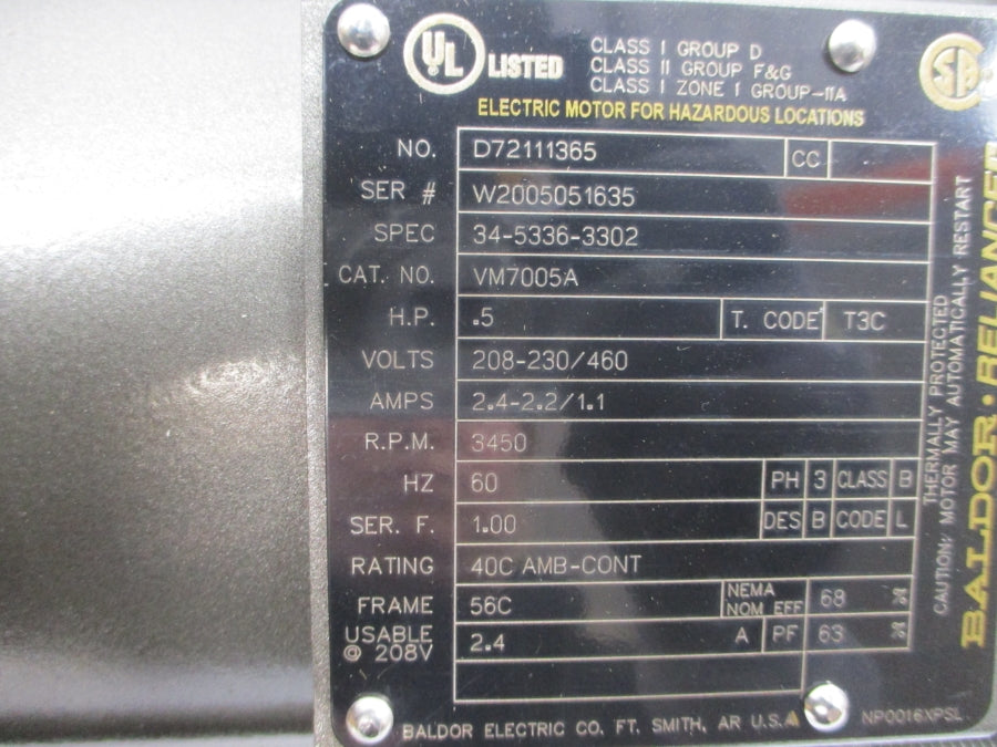ABB VM7005A 34-5336-3302 208-230/460V 2.4-2.2/1.1A NSMP