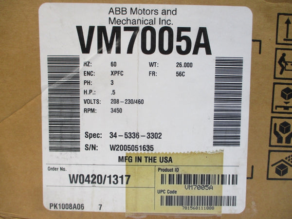 ABB VM7005A 34-5336-3302 208-230/460V 2.4-2.2/1.1A NSMP