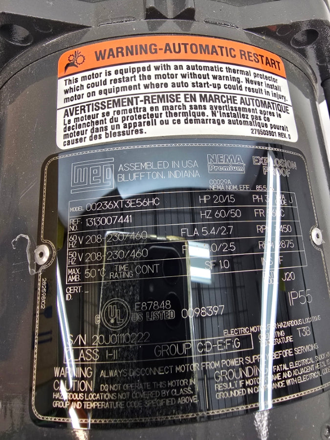 WEG 00236XT3E56HC 208-230/460V 5.4/2.7A NSMP