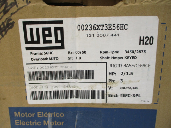 WEG 00236XT3E56HC 208-230/460V 5.4/2.7A NSMP
