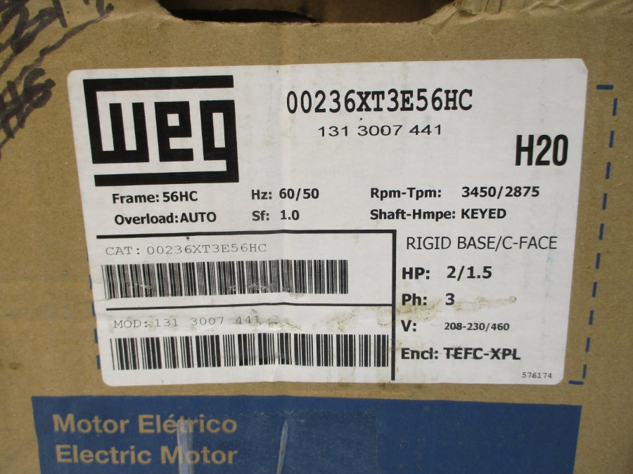 WEG 00236XT3E56HC 208-230/460V 5.4/2.7A NSMP