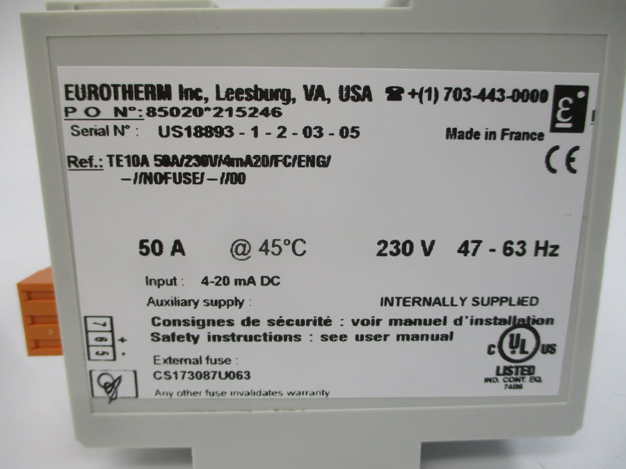 EUROTHERM TE10A50A/230V/4MA20/FC/ENG/-//NOFUSE/-//00 230V 50A NSMP