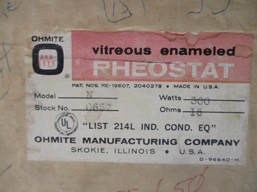 OHMITE MODEL N 300W 15OHM NSFS