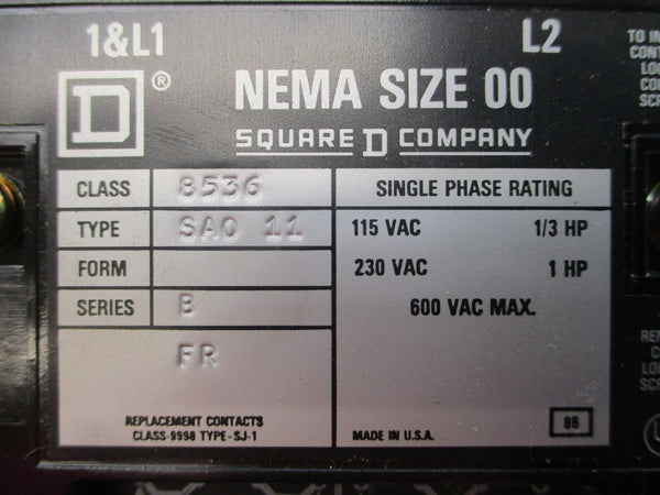 SQUARE D 8536SAO11 SER. B 120/240V NSNP