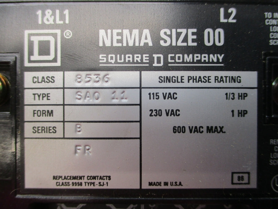 SQUARE D 8536SAO11 SER. B 120/240V NSNP