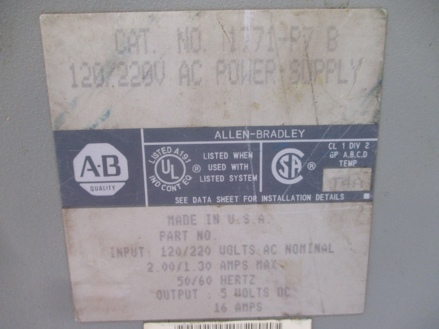 ALLEN BRADLEY 1771-P7 SER. B 120/220VAC 2.00/1.30A (AS PICUTRED) UNMP
