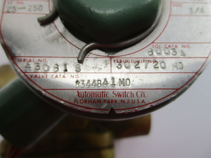 ASCO 8344B41MO 110/120V 10-250PSI 3/4" UNMP