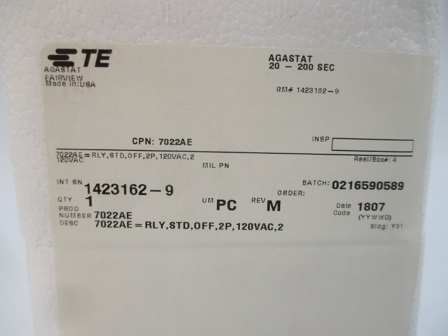 AGASTAT 7022AE 120/240VAC 15A 20-200S NSMP