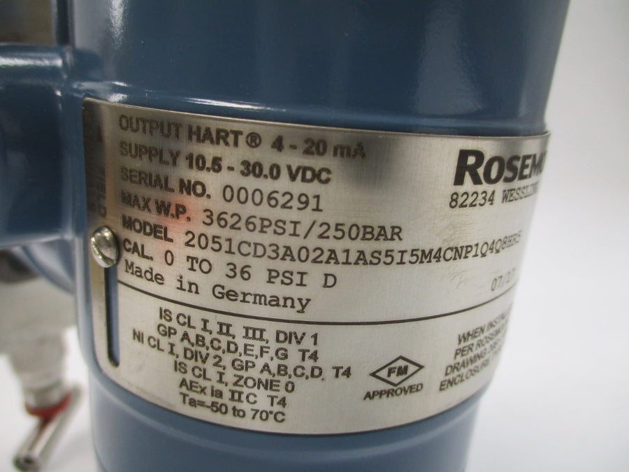 ROSEMOUNT 2051CD3A02A1AS5I5M4CNP1Q4Q8HR5 10.5-30.0VDC 3626PSI NSNP