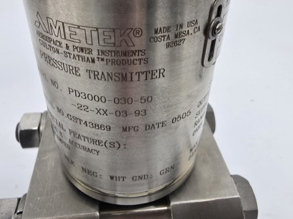 AMETEK PD3000-030-50-22-XX-03-93 30VDC 2000/3000PSI NSNP